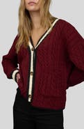 Blu Pepper Stripe Trim Cable Stitch Cardigan