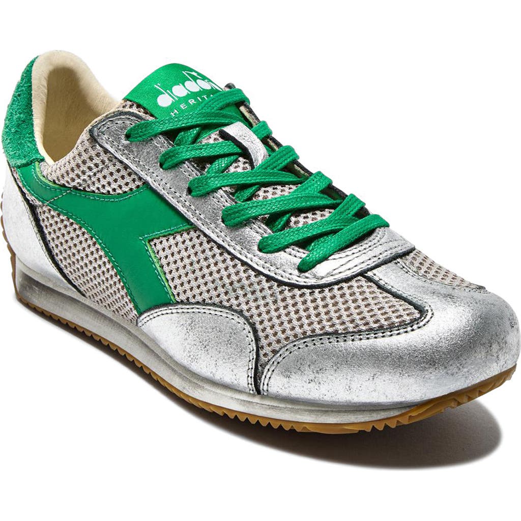 Diadora Equipe Stellar Sneaker In Silver Metal/green Peas Cream