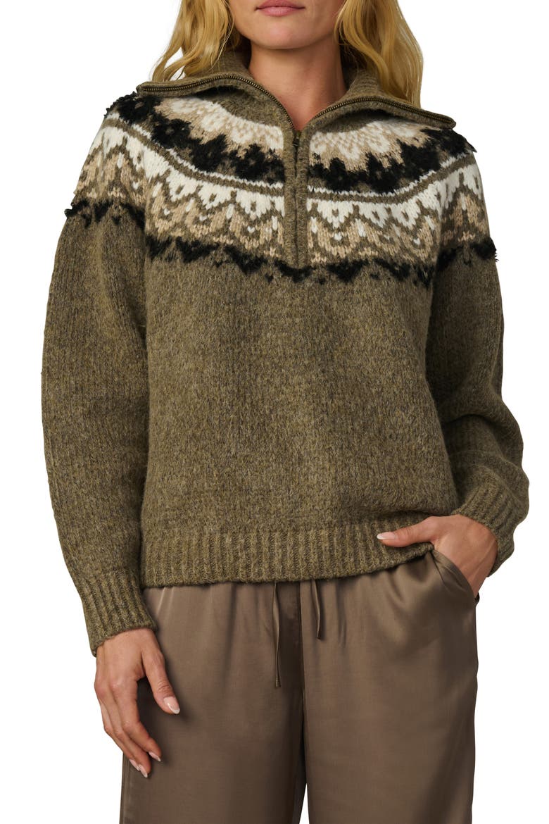 The Wells Fair Isle Wool Blend Half Zip Sweater, Main, color, OLIVE MULTI FAIR I