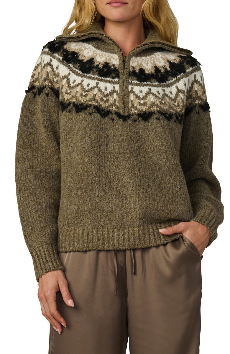 Joe's Jeans The Wells Fair Isle Wool Blend Half Zip Sweater, Main, color, Olive Multi Fair I