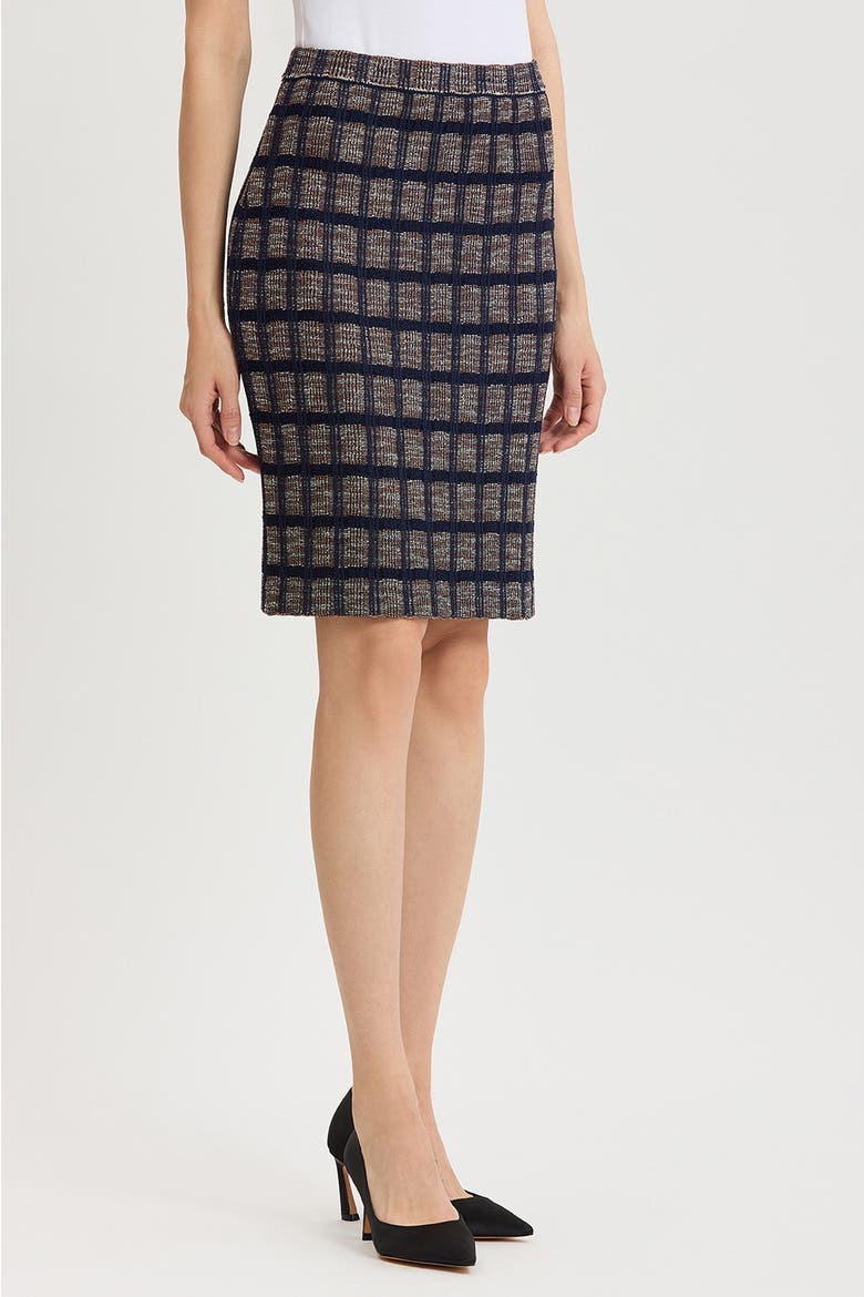 Checkered Knit Straight Skirt, Alternate, color, Indigo/Warm Taupe/Almond