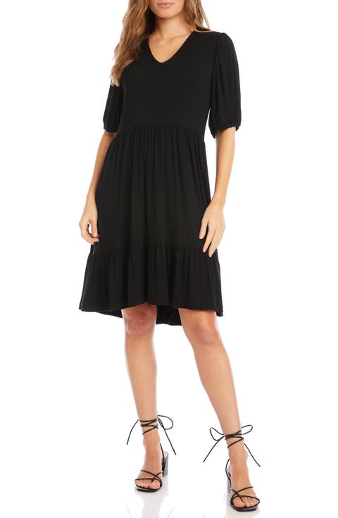 Karen Kane Tiered Puff Sleeve A-Line Dress