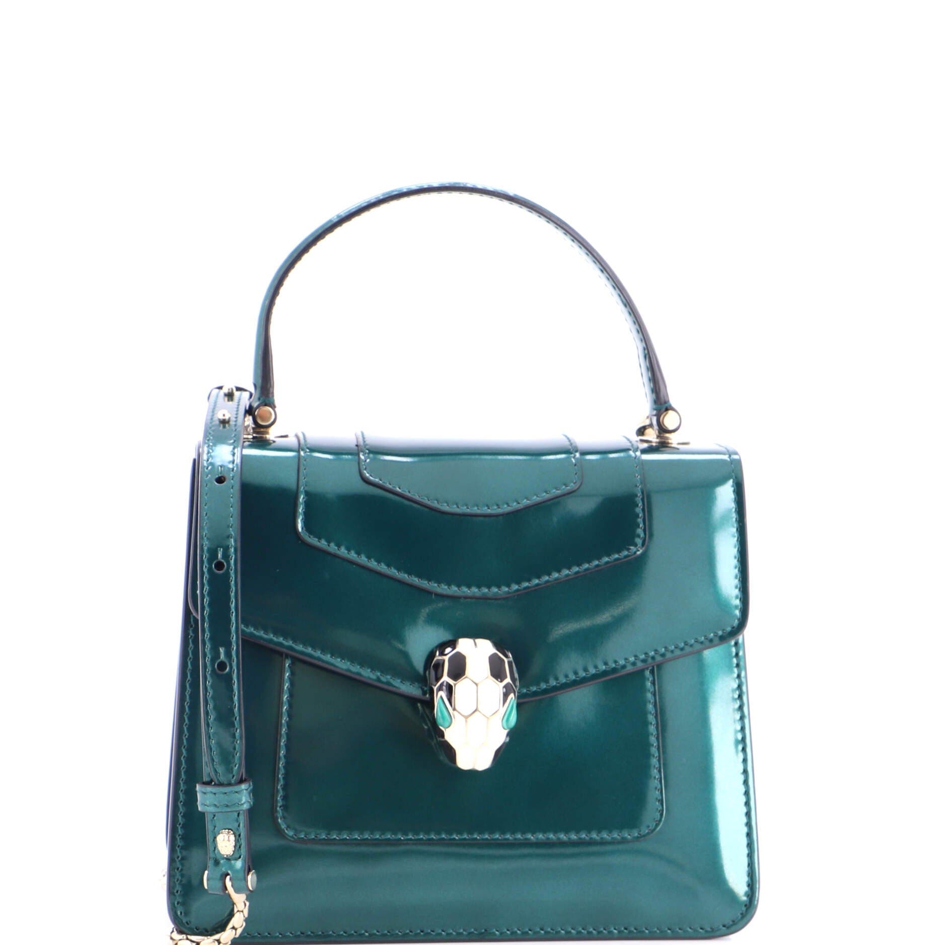 Serpenti Top Handle Bag Patent Small, Main, color, Green