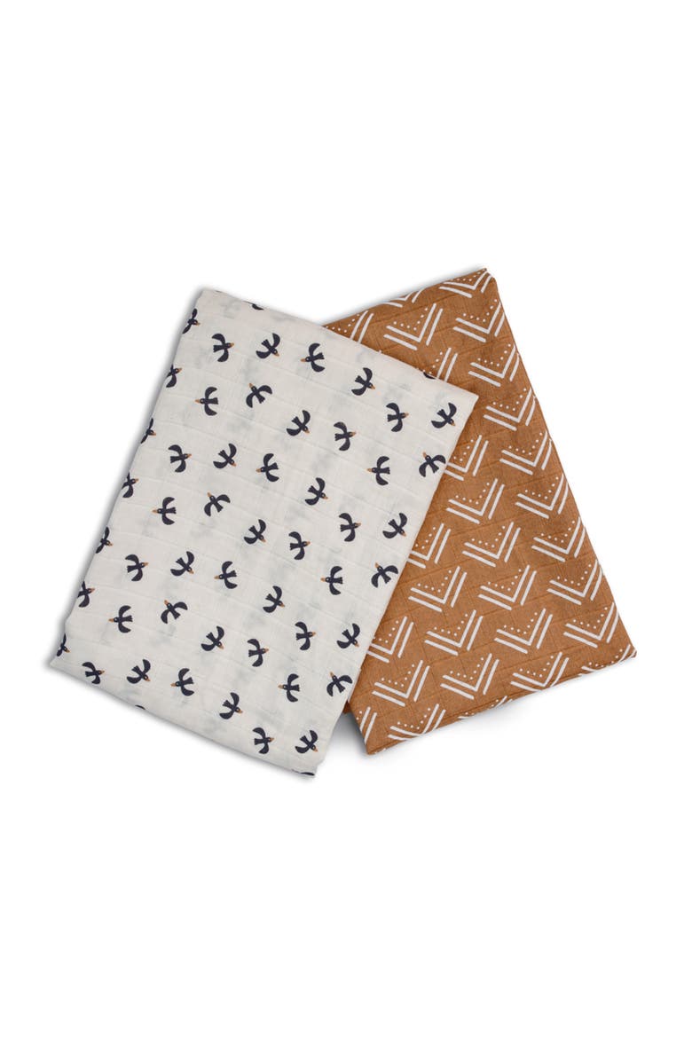Lulujo Cotton Muslin Swaddles 2 Pack, Alternate, color, Mudcloth/Black Birds