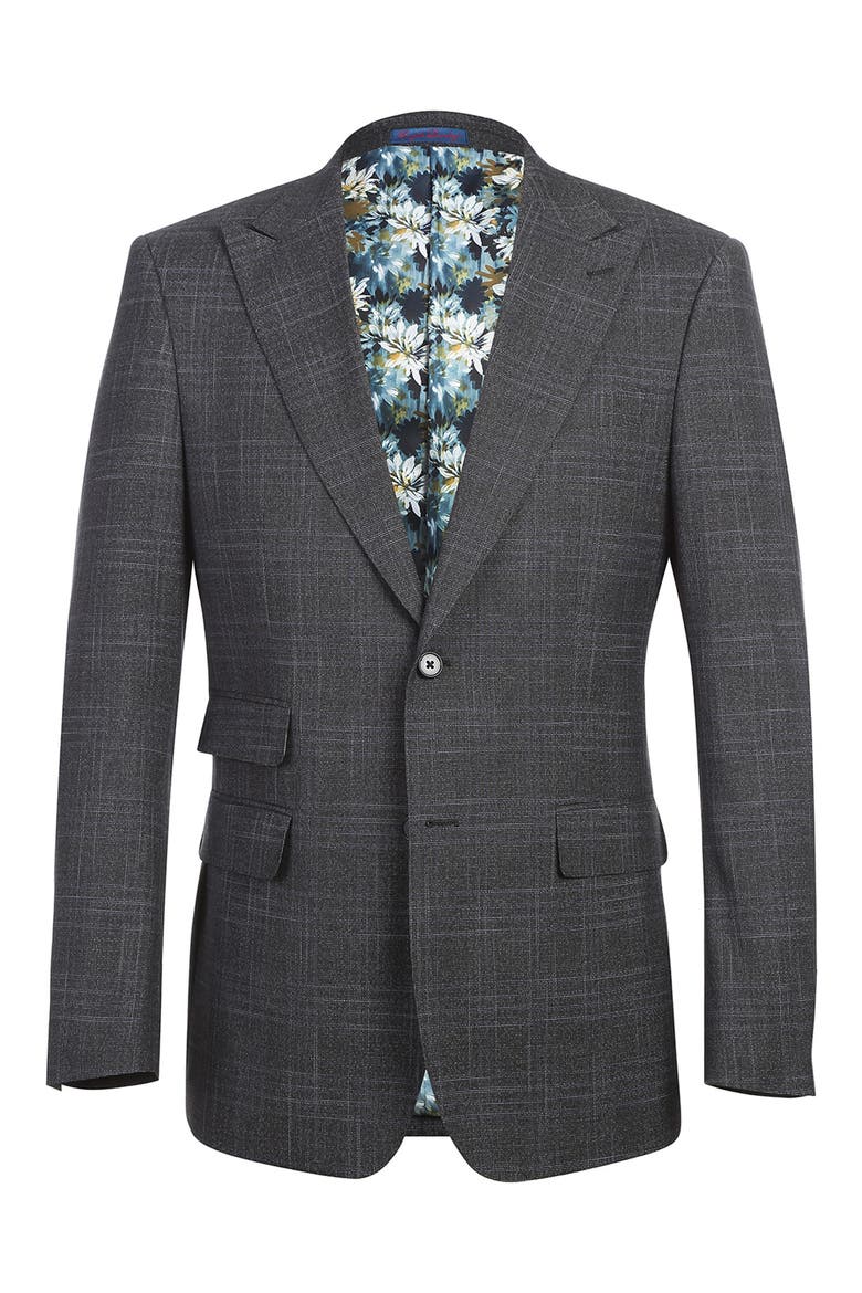 Plaid Trim Fit Peak Lapel Two-Piece Suit, Alternate, color, NAVY