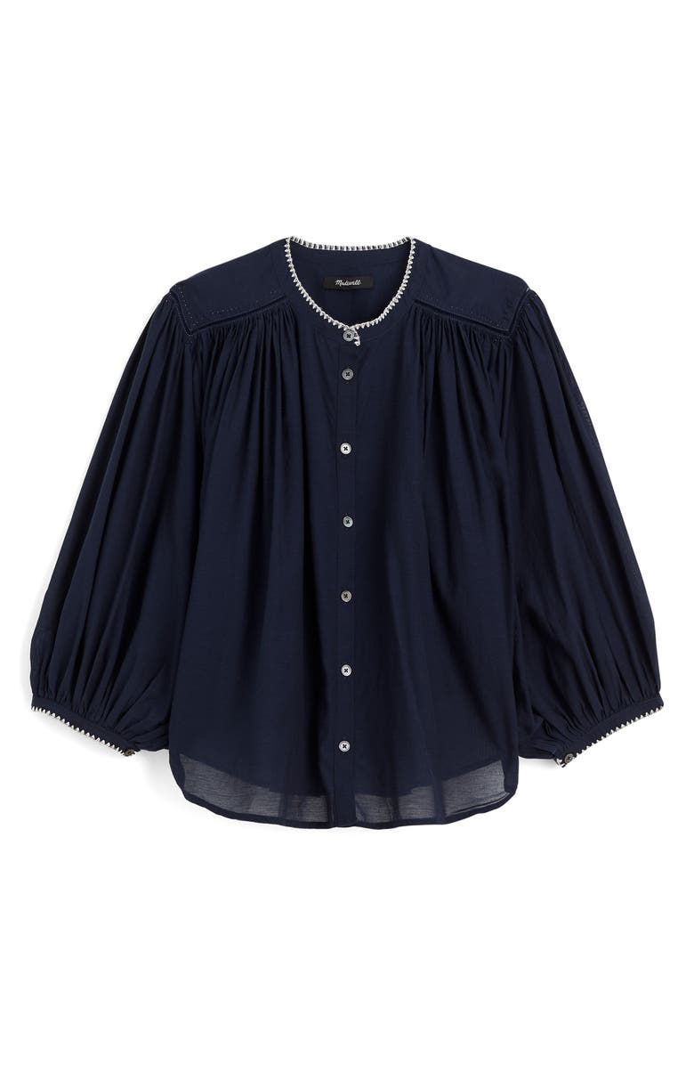 Madewell Shirred Voile Button-Up Top, Alternate, color, Midnight Navy