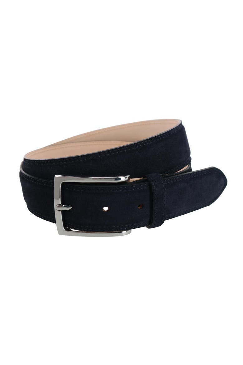 Armando Italian Suede 35mm Feathered Edge Belt, Main, color, Navy Blue