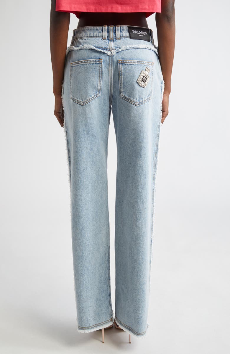 Balmain Raw Hem Straight Leg Jeans, Alternate, color, 