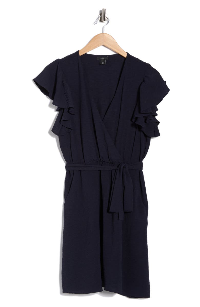 Halogen<sup>®</sup> Flutter Sleeve Tie Waist Dress, Main, color, Classic Navy