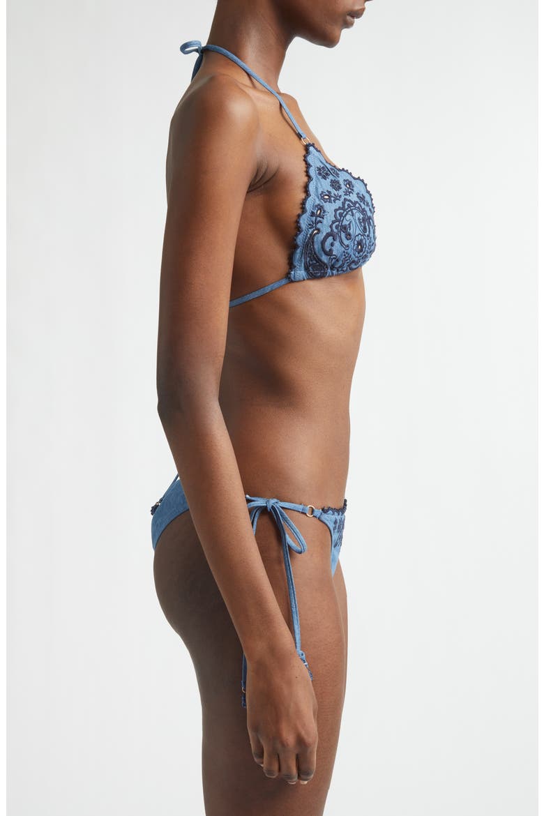 Aster Paisley Embroidered Denim Two-Piece Swimsuit, Alternate, color, DENIM
