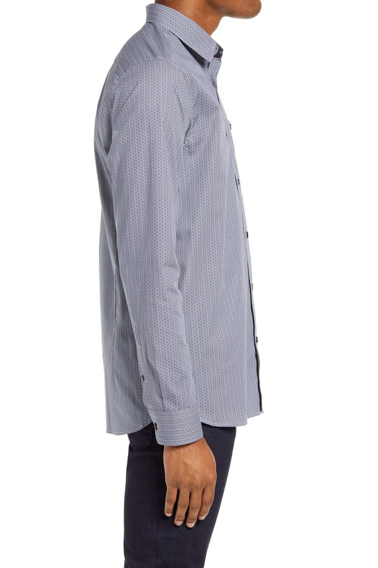 Stonelo Slim Fit Geo Print Button-Up Shirt, Alternate, color, NAVY