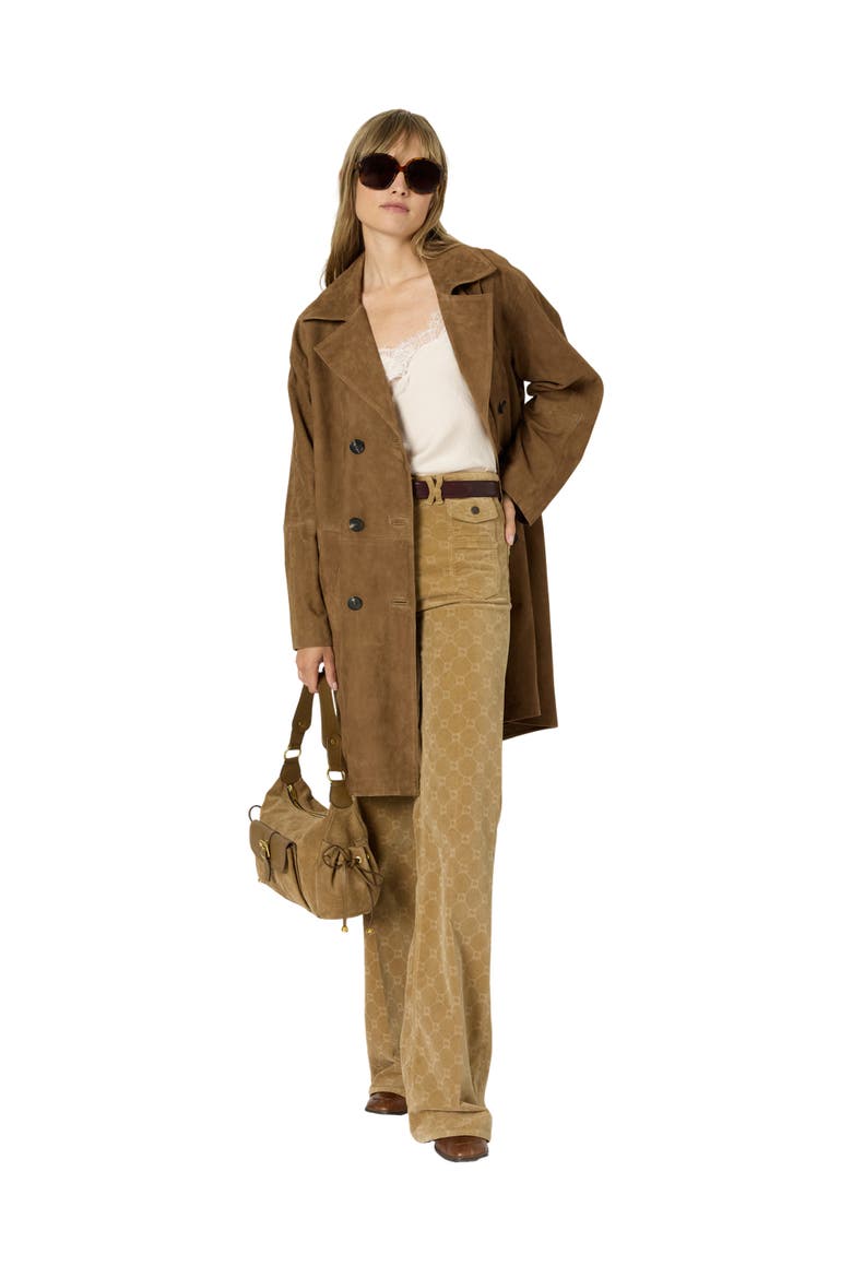 Manon Suede Double Breasted Jacket, Alternate, color, Camel