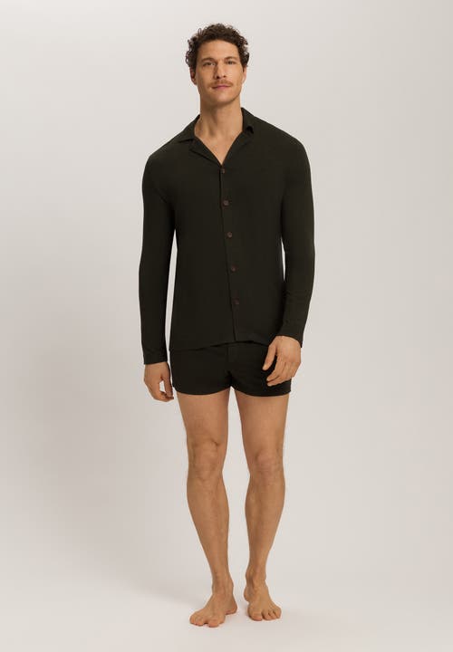 Hanro Casuals Notch Collar Button Front Shirt In Black