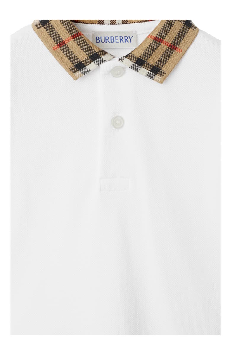 Burberry Check Collar Cotton Polo Shirt, Alternate, color, White