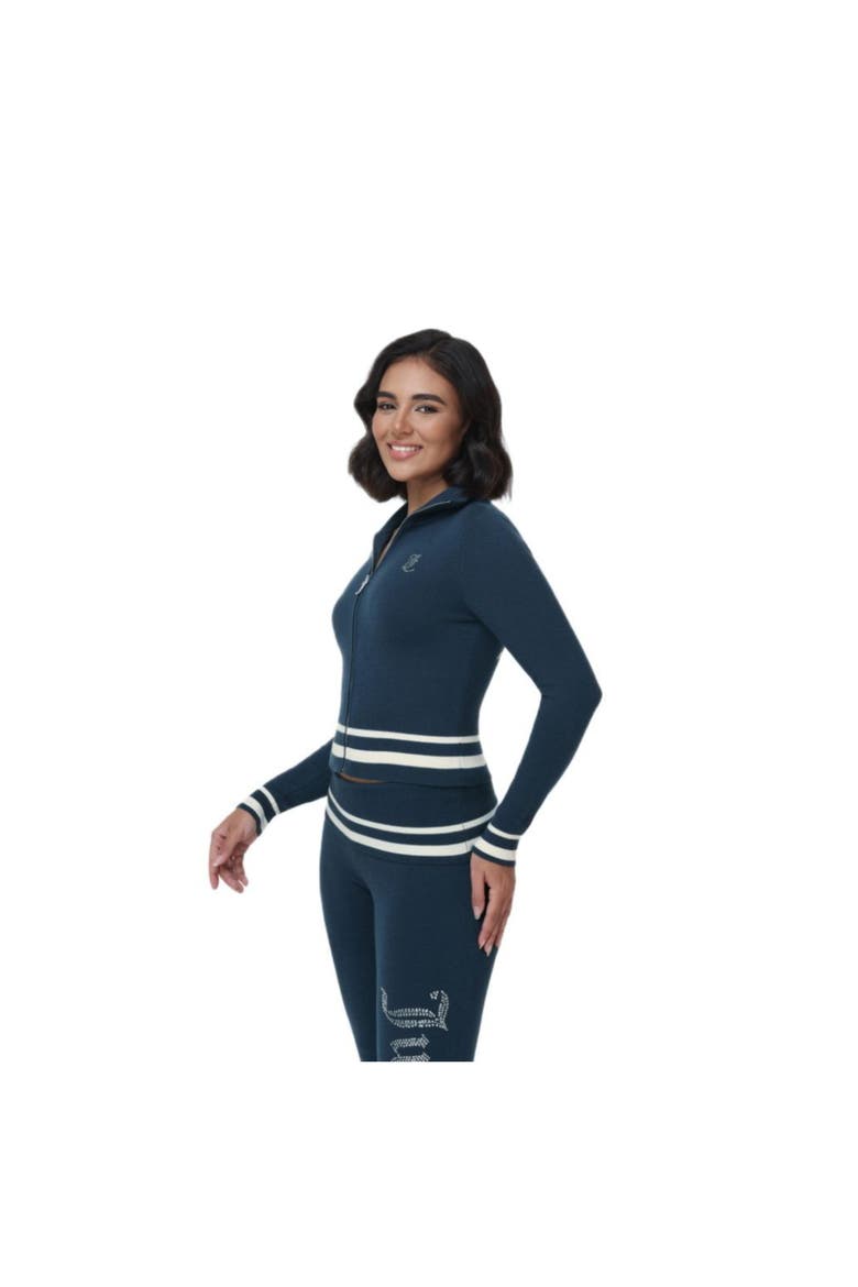 Sporty Logo Embellished Sweater Track Jacket, Alternate, color, REGAL BLUE