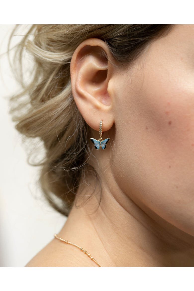 Enamel Blue Butterfly Huggie Earrings, Alternate, color, Multi & Gold