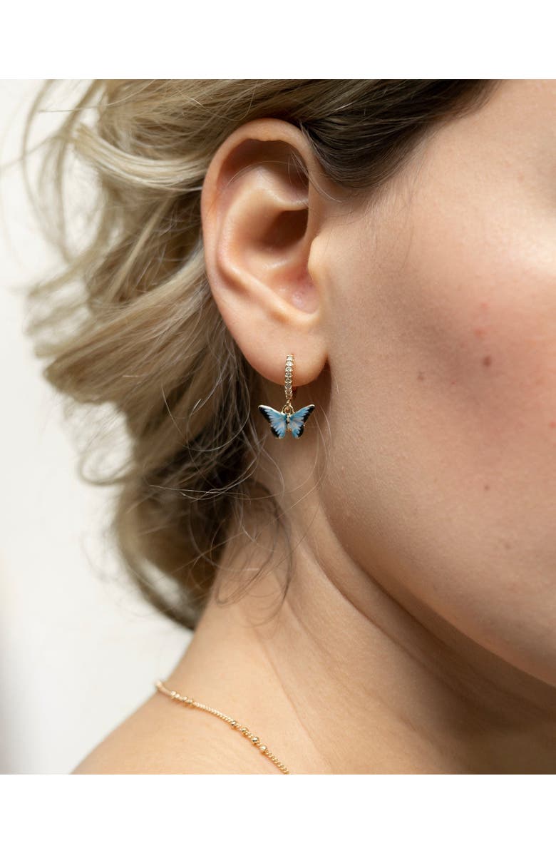 Fable England Enamel Blue Butterfly Huggie Earrings, Alternate, color, Multi & Gold