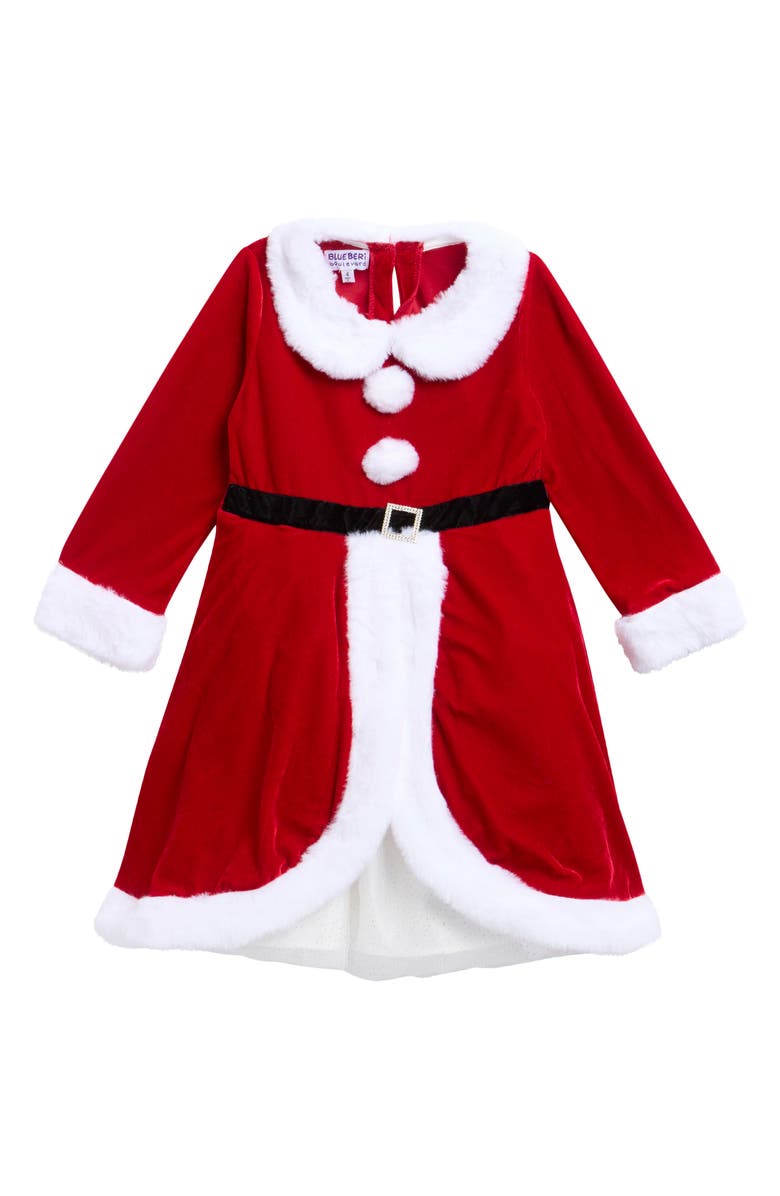 BLUEBERRY Kids' Santa Faux Fur Trim Dress, Main, color, Red