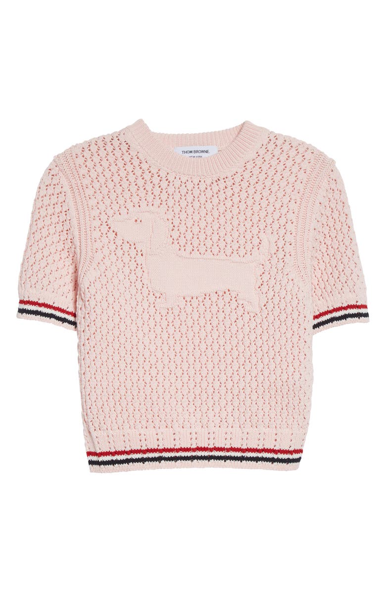 Thom Browne Hector Icon Cotton Pointelle Stitch Crop Sweater, Main, color, Light Pink