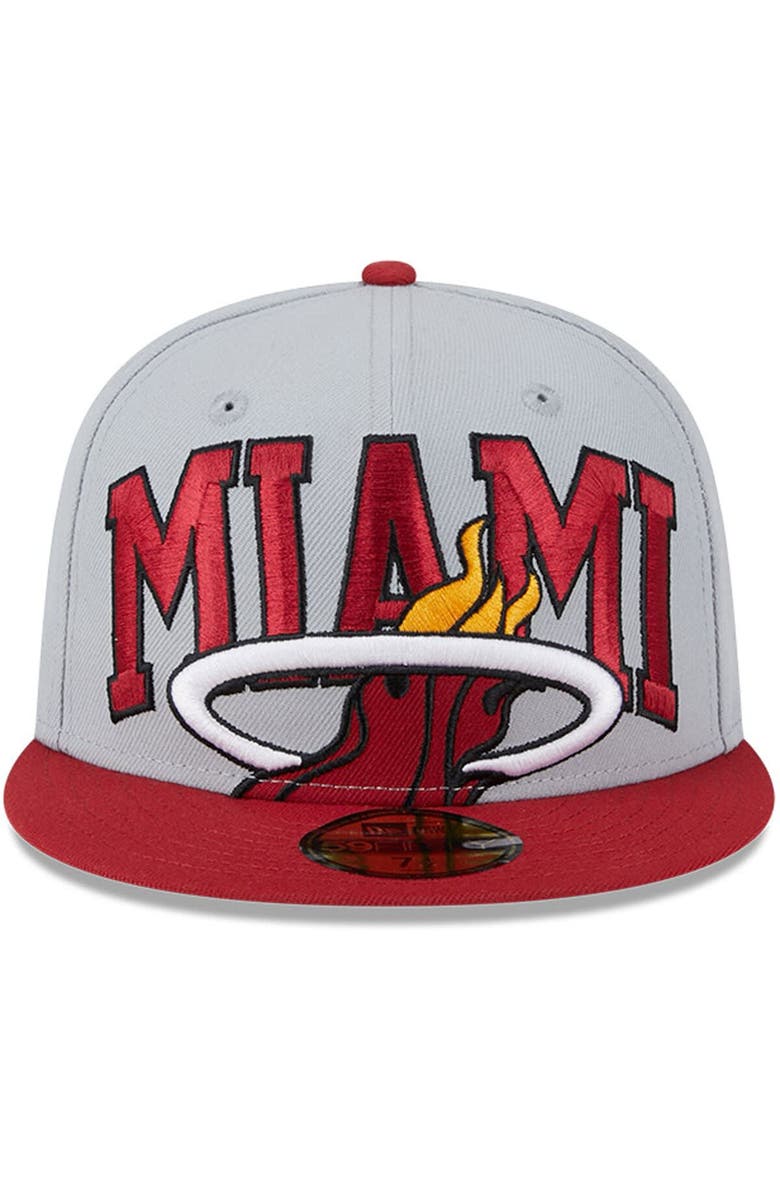 New Era Men's New Era Gray/Red Miami Heat Tip-Off Two-Tone 59FIFTY Fitted Hat, Alternate, color, Gray