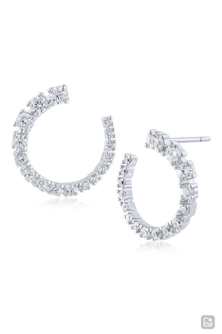 Round Cubic Zirconia Open Circle Earrings, Main, color, RHODIUM PLATED