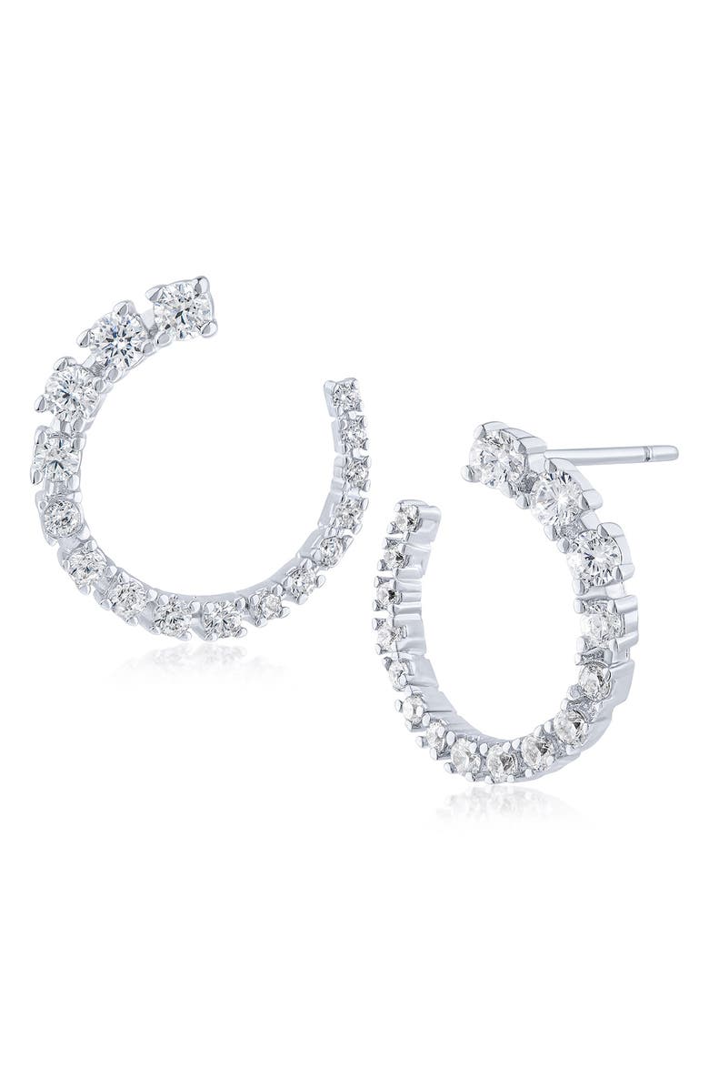 CZ by Kenneth Jay Lane Round Cubic Zirconia Open Circle Earrings, Main, color, Rhodium Plated
