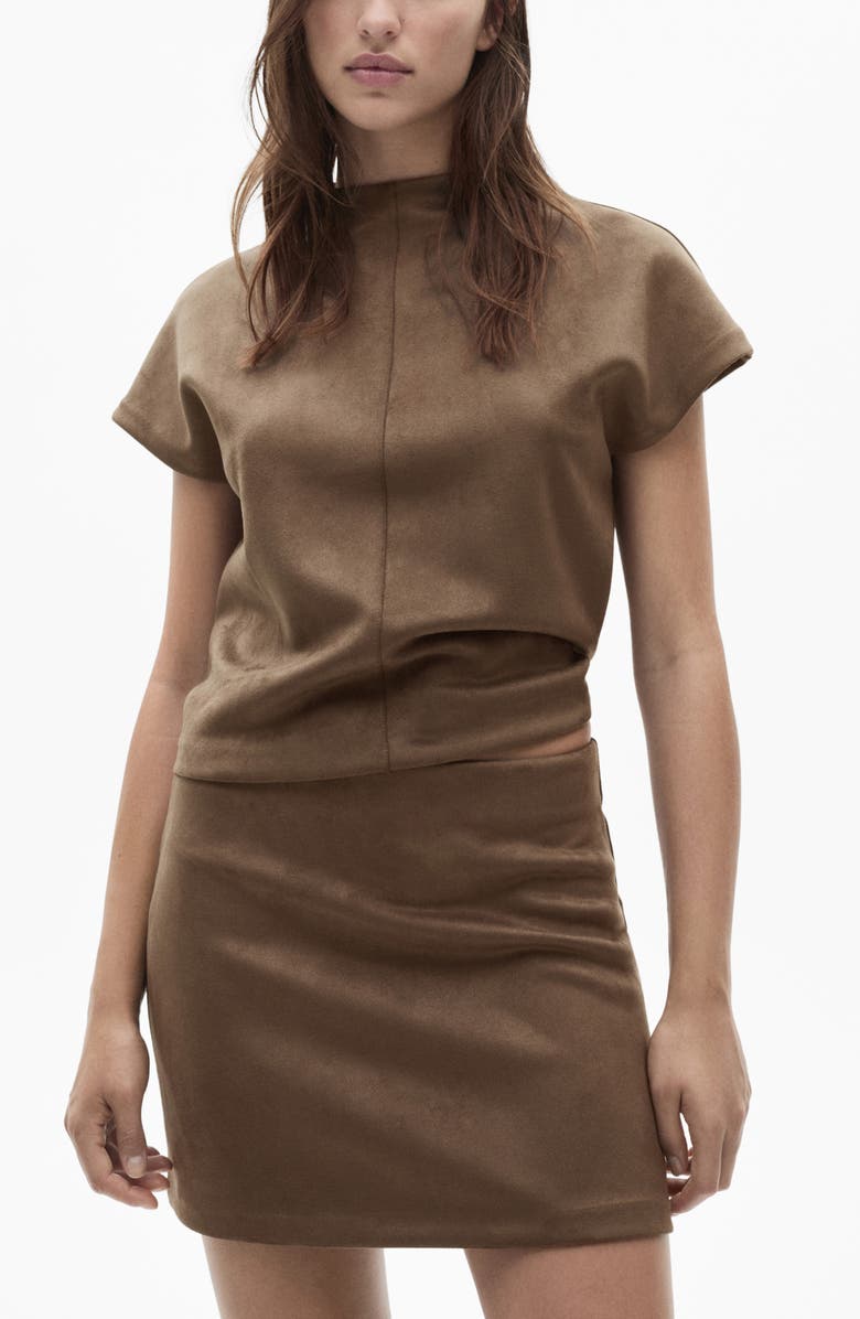 MANGO Faux Leather Miniskirt, Alternate, color, Light/ Pastel Brown