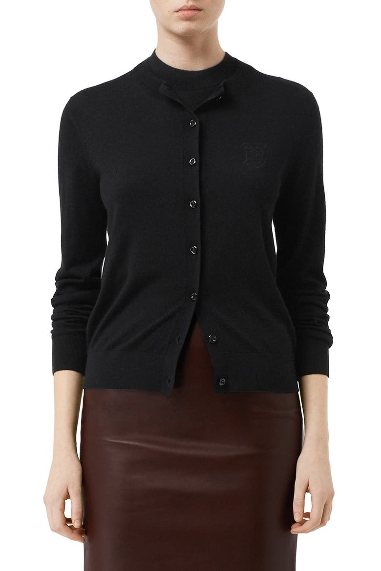 Monogram Logo Cashmere Cardigan, Main, color, BLACK
