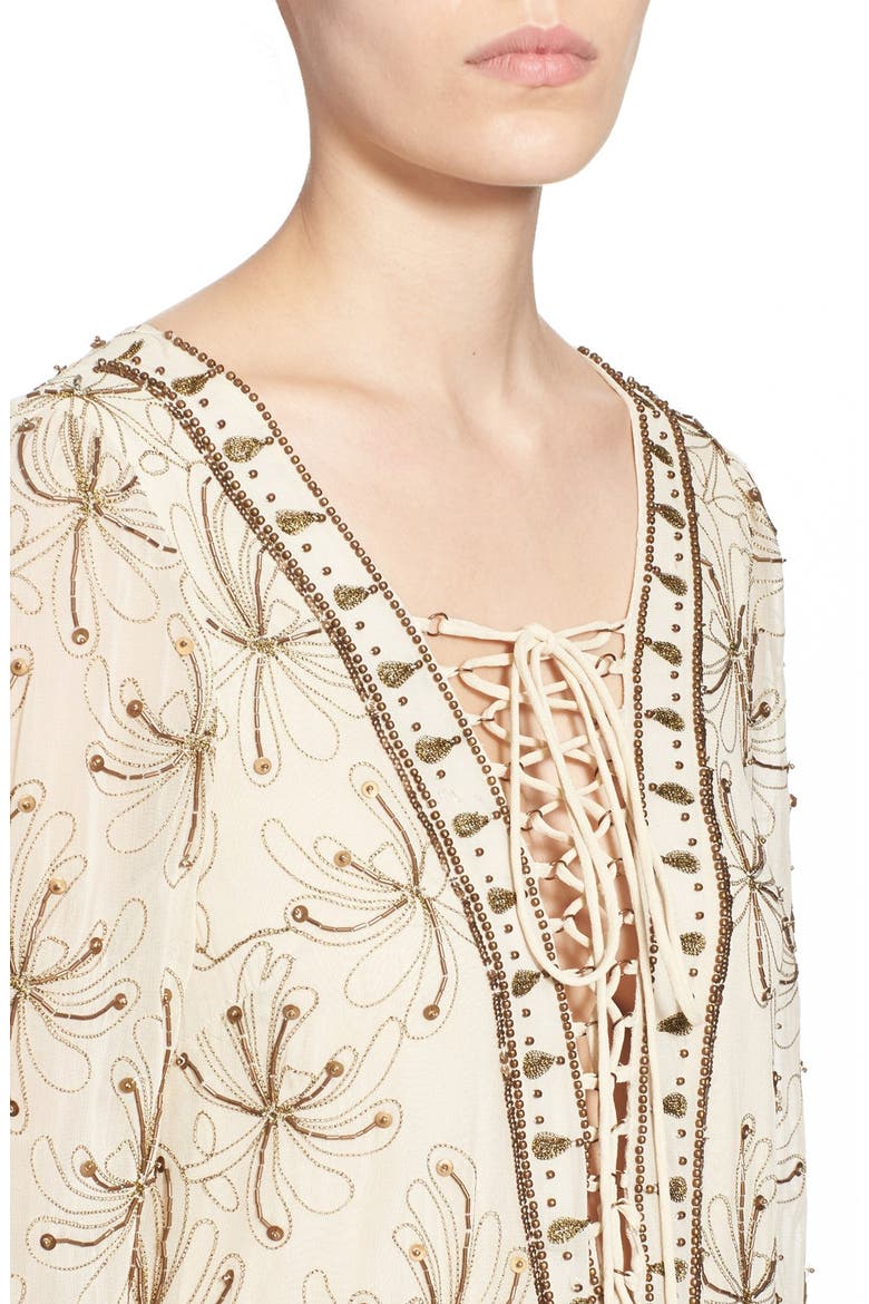 'Sicily' Beaded Lace-Up Minidress, Alternate, color, IVORY