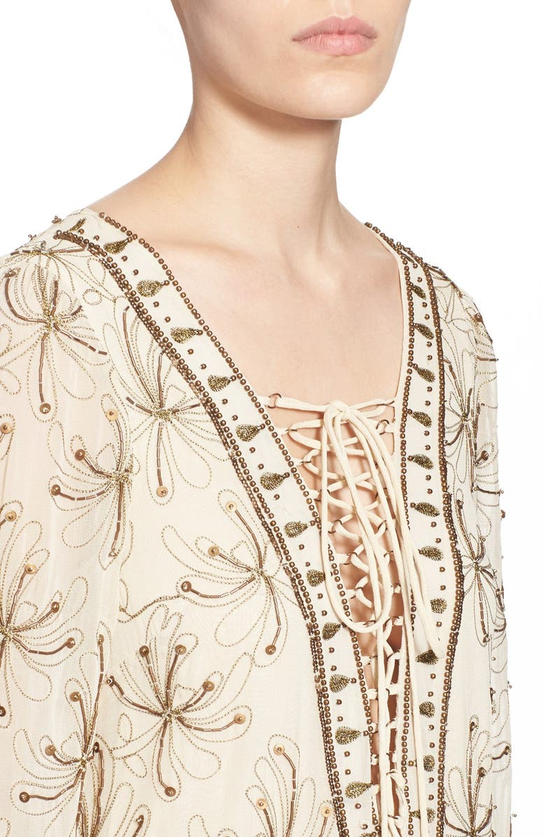 Free People 'Sicily' Beaded Lace-Up Minidress, Alternate, color,