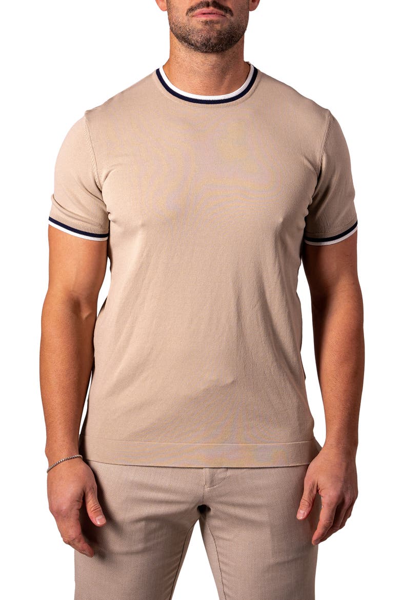 Tipped Short Sleeve Sweater, Main, color, LIGHT BROWN