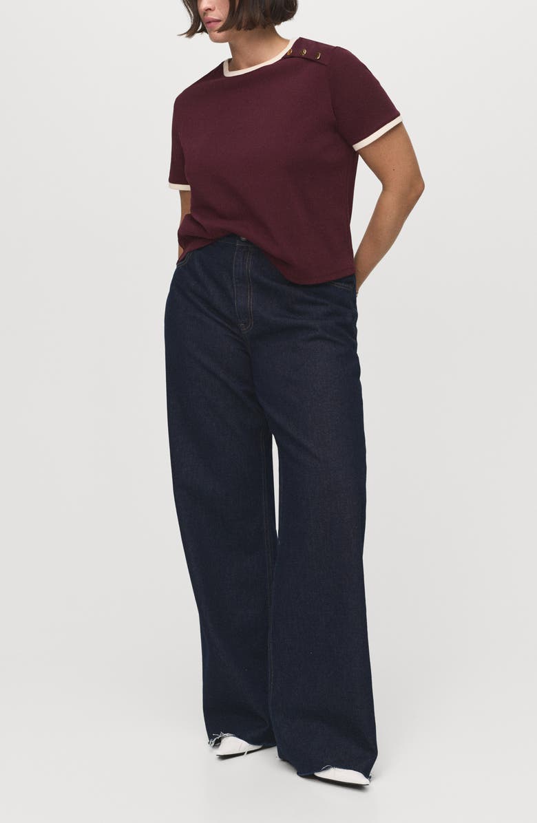 MANGO Button Accent Cotton T-Shirt, Alternate, color, Burgundy