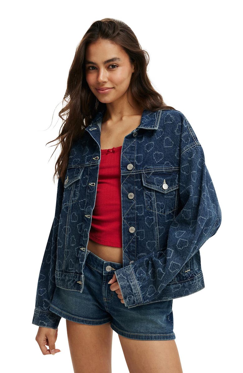 Cotton On Women's Original Denim Jacket, Main, color, Atlantic Blue Heart