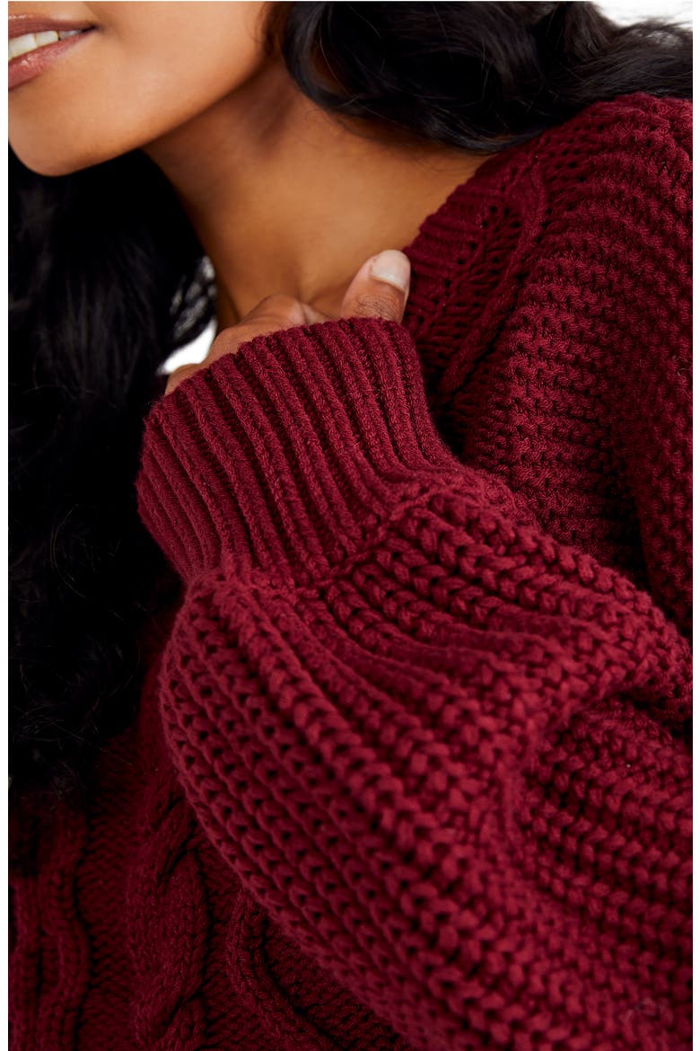 Dream Cable Crewneck Sweater, Alternate, color, CABERNET