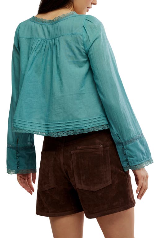 Free People Evermore Lace Inset Semisheer Cotton Top In Blue