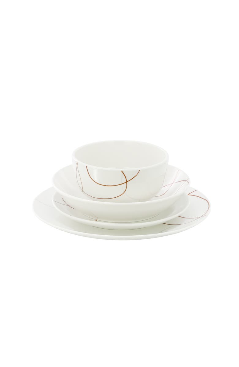 Elama Sydney 16 Piece Porcelain Double Bowl Dinnerware Set, Service for 4, Alternate, color, White