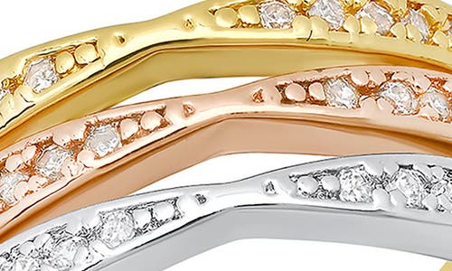 Hmy Jewelry Set Of 3 Tri-tone Simulated Diamond Band Rings In Multi