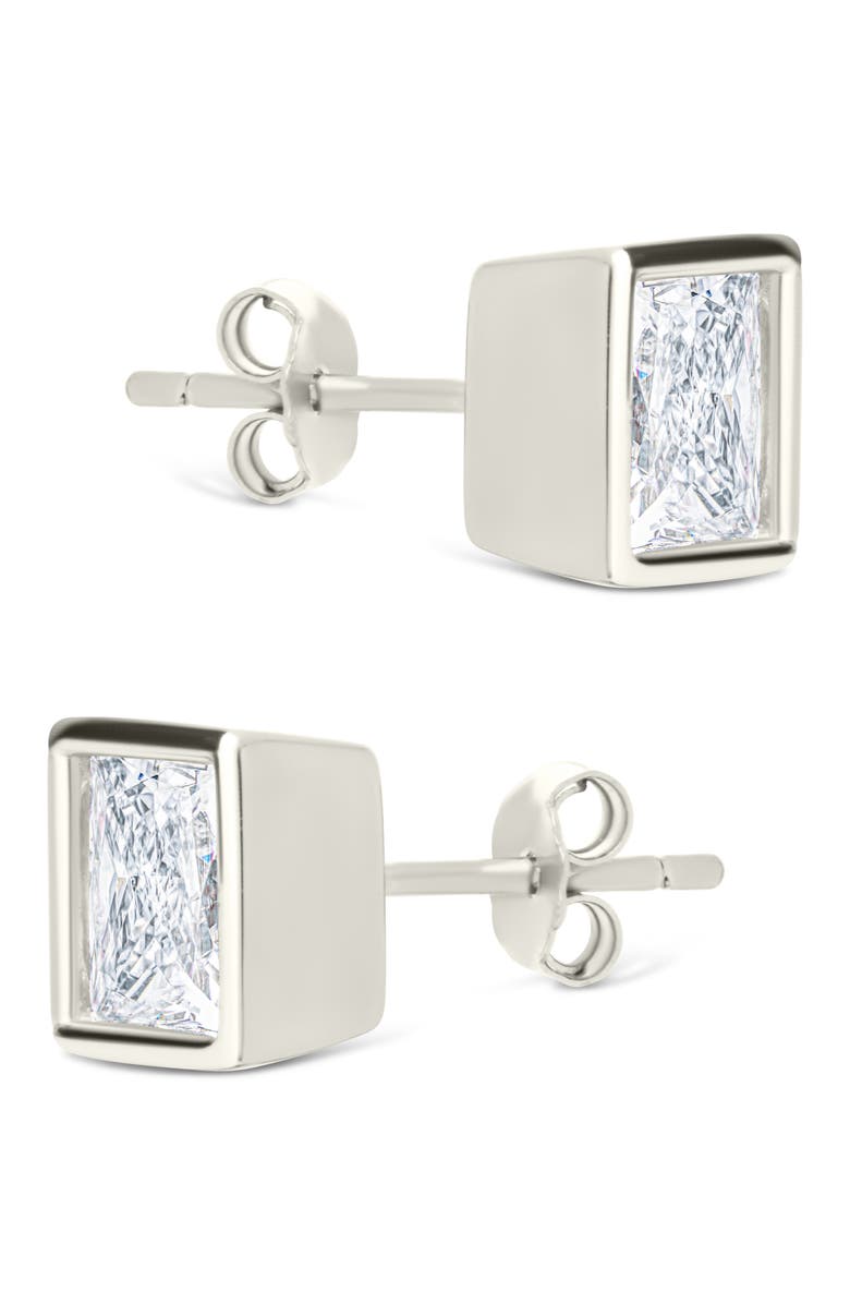 Sterling Forever Princess Cut Cubic Zirconia Stud Earrings, Alternate, color, Silver