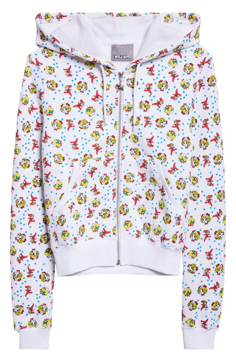 Ashley Williams Girl Baby Print Shrunken Full Zip Hoodie, Alternate, color, White