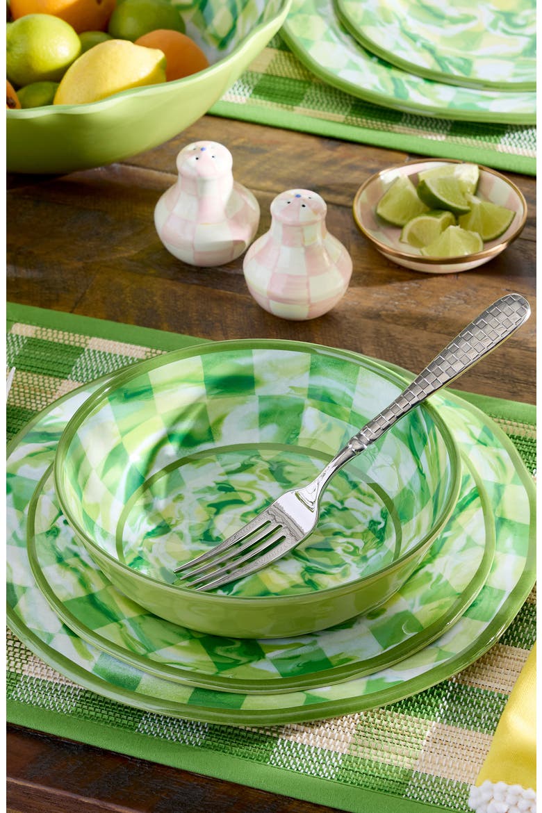 Green Marble Check Set of 4 Melamine Salad Plates, Alternate, color, GREEN