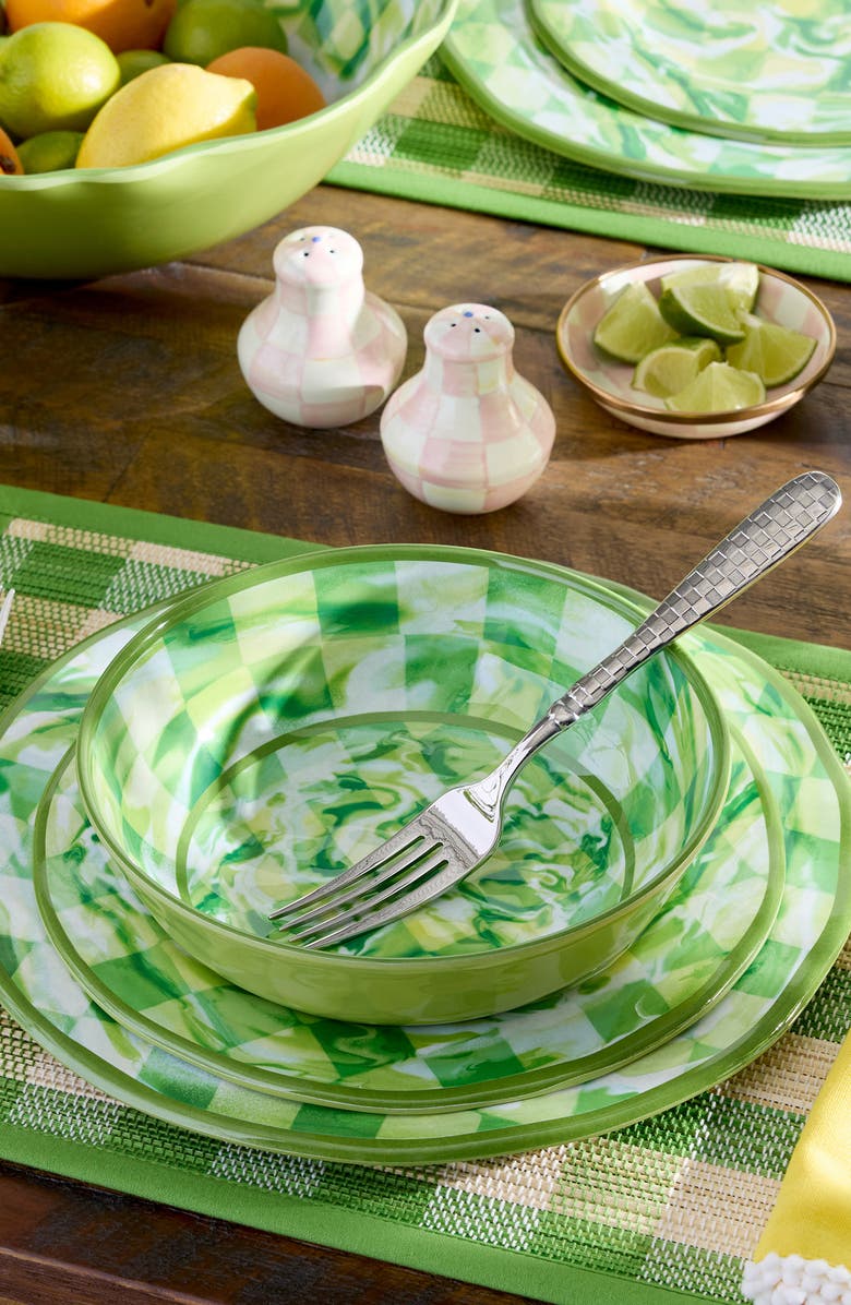 MACKENZIE CHILDS Green Marble Check Set of 4 Melamine Salad Plates, Alternate, color, Green
