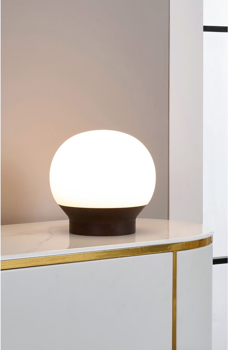 Brightech Marlow 6" LED Dimmable Globe Table Lamp With Wooden Base, Alternate, color, Brown
