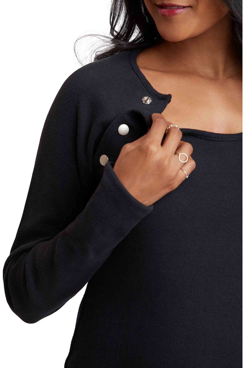 Long Sleeve Maternity/Nursing Dress, Alternate, color, BLACK