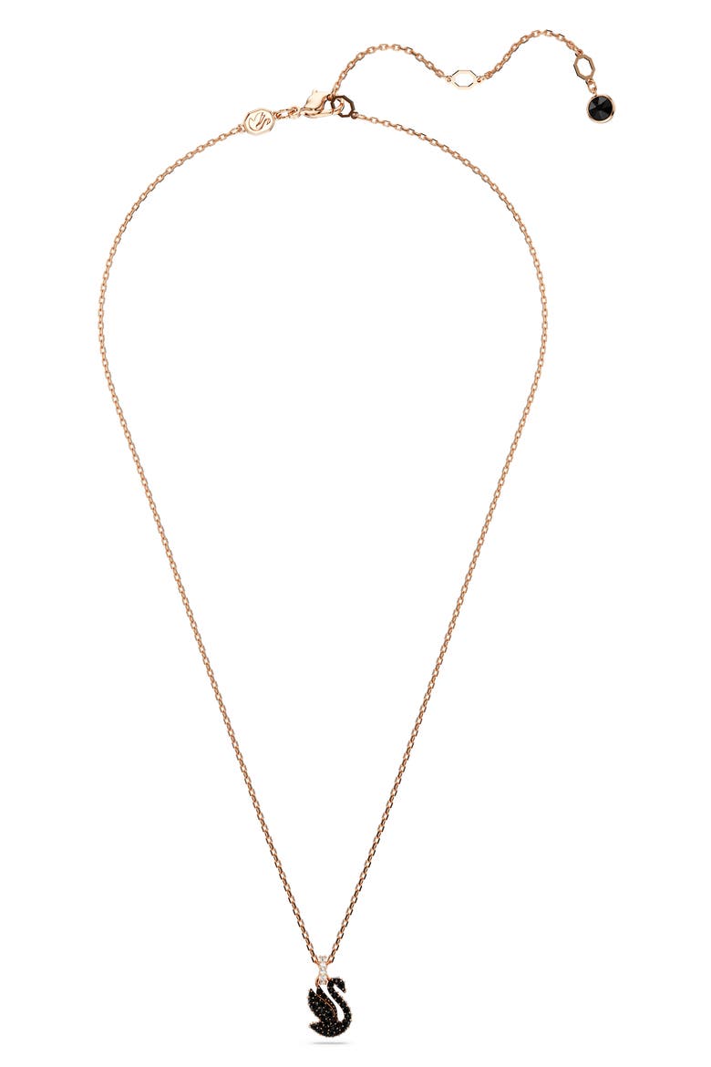 Swan Crystal Pendant Necklace, Alternate, color, BLACK