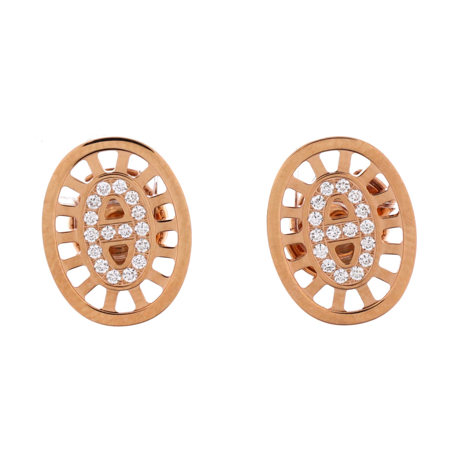 Pre-Owned Hermes Chaine D'Ancre Divine Stud Earrings 18K Rose Gold with Diamonds Small, Main, color, Rose Gold