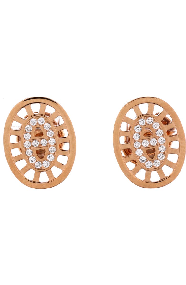 Pre-Owned Hermes Chaine D'Ancre Divine Stud Earrings 18K Rose Gold with Diamonds Small, Main, color, Rose Gold