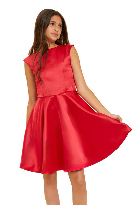 Cap Sleeve Boat Neck Dress In Longer Length (Big Kid)