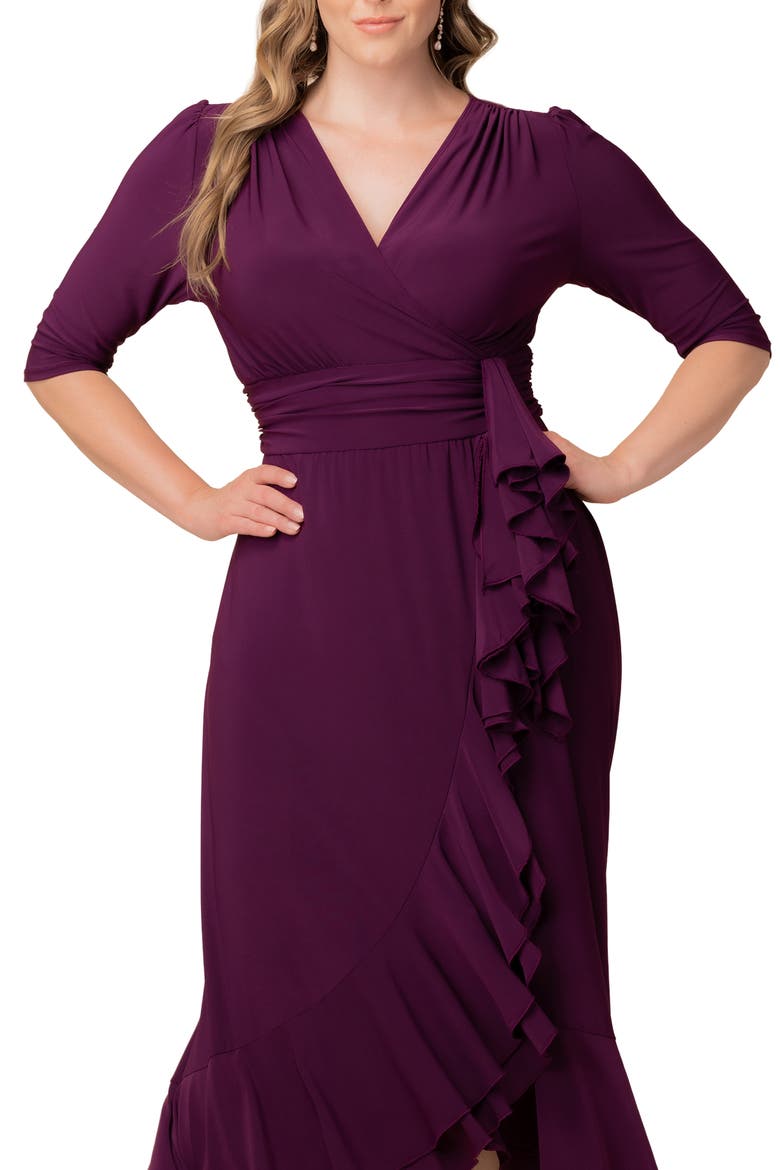Veronica Ruffled High-Low Evening Gown, Alternate, color, PLUM
