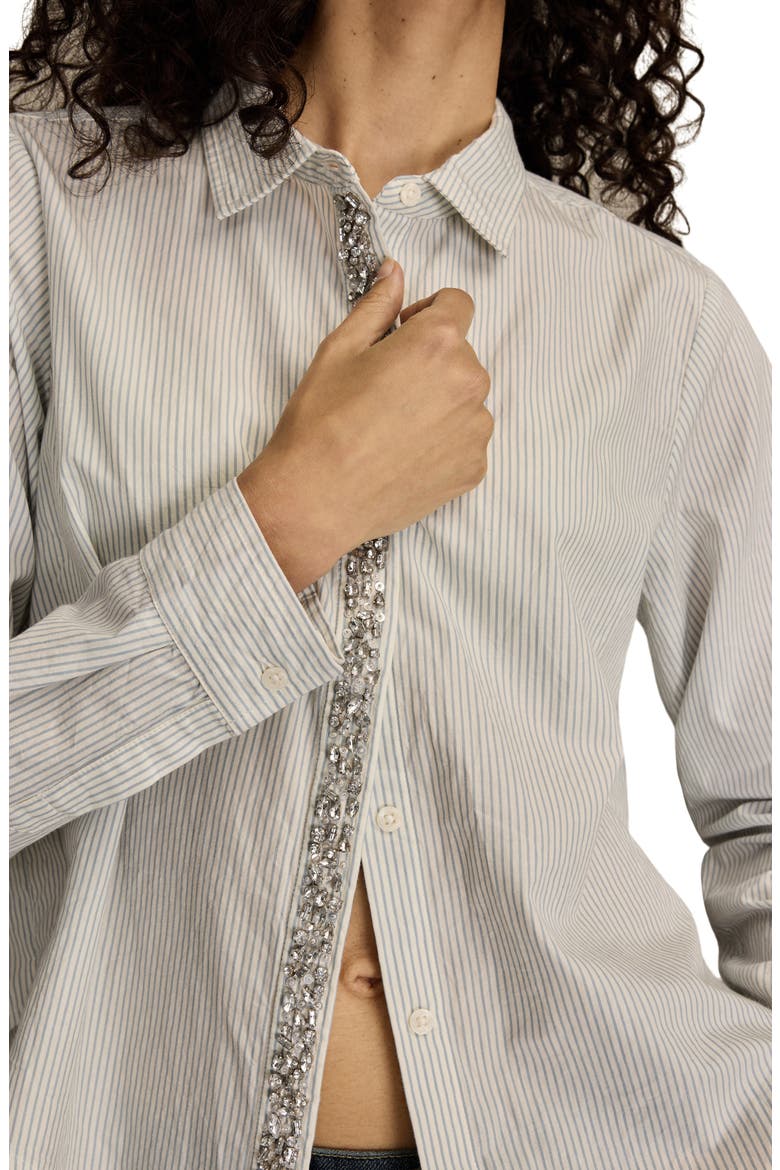 Bejeweled Button-Up Shirt, Alternate, color, BLUE STRIPE