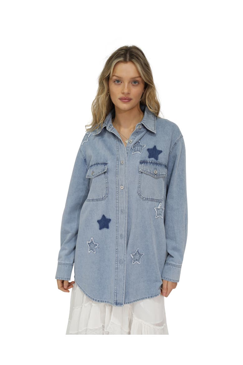 Stargazer Patch Detail Denim Shirt, Alternate, color, Blue